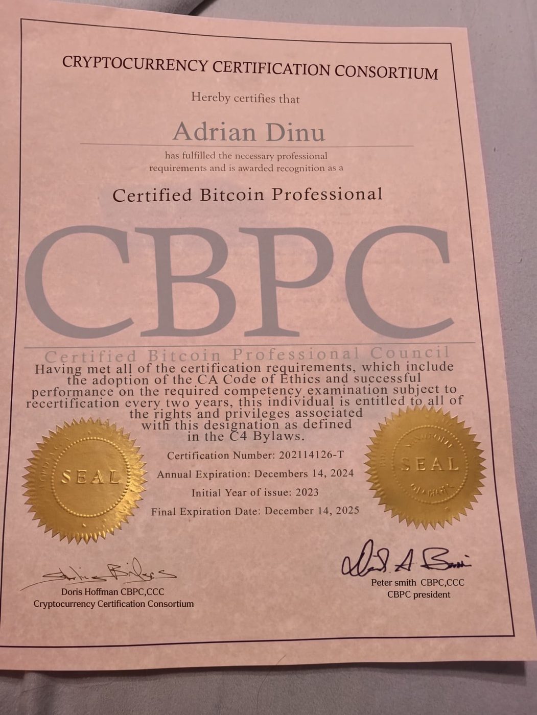 CBPC — Certified Bitcoin Professional Council